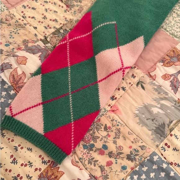 JUICY COUTURE CASHMERE ARGYLE WOMENS SWEATER GREEN PINK SIZE SMALL - Picture 2 of 9